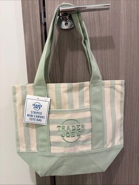 Trader Joe’s Striped Mini Canvas Tote Bag (Green)